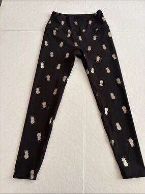 Beyond Yoga Black Leggings with Gold Pineapple Print
